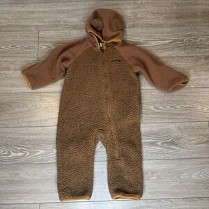 Columbia Baby Bear Fleece Bunting Brown Hooded Teddy Suit 12 18 Months Unisex